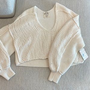 Free People sea bright pullover oversized cropped sweater in chunky knit